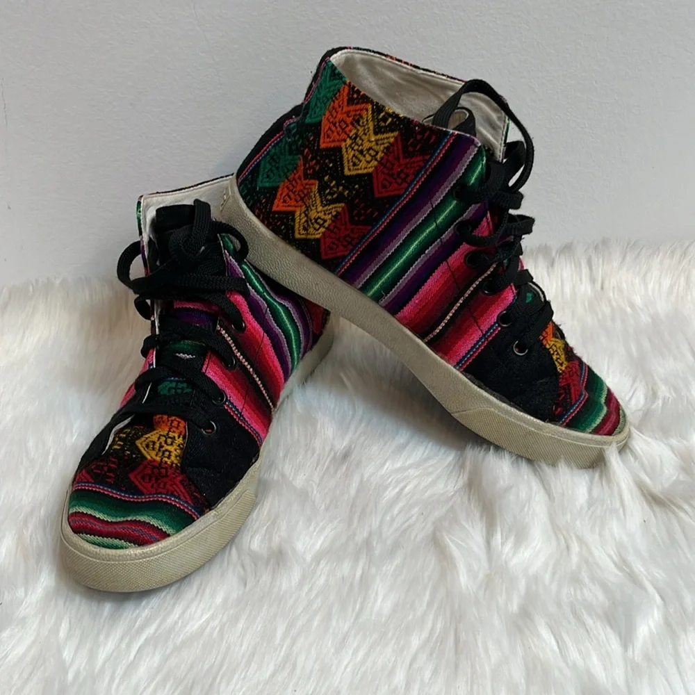 Inkkas High Top Sneakers Women Size 8 Multicolor Aztec Lace Up Hippie Style